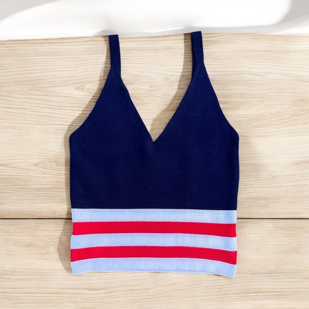 Fashion Nova Knit Halter in Red Navy & White Size Medium